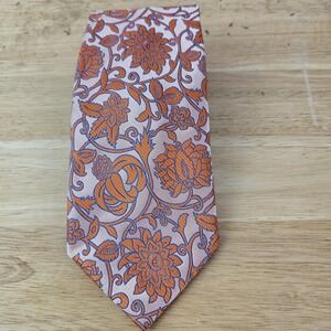 LUCHO Houston Mens Silk Designer Necktie Tie 3.5"‎ Floral Orange $165